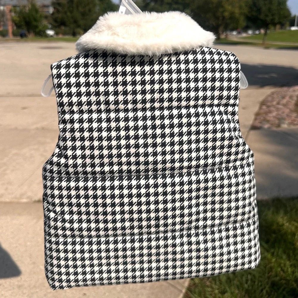 Kids Headquarters Baby Girl Houndstooth Faux Fur Puffer Vest Size 12 Months NWT